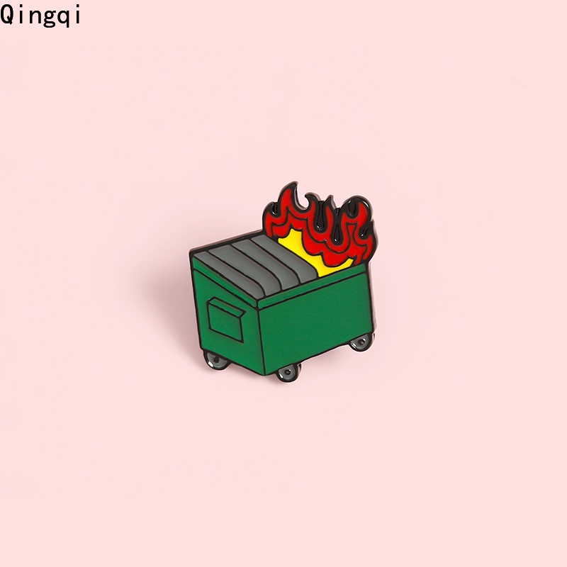 Creative Fire Trash Can Enamel Pin Funny Crazy Brooches Shirt Lapel Bag ...