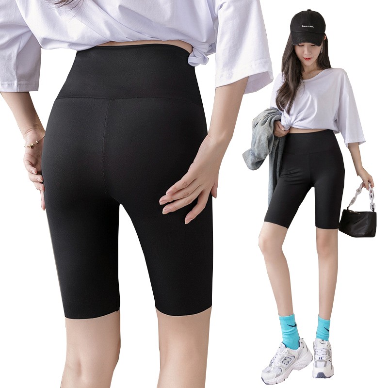 Women Yoga Shorts Sport Thin Tight Elastic Leggings High Waist Ladies  Fitness Cycling Short Pants Black