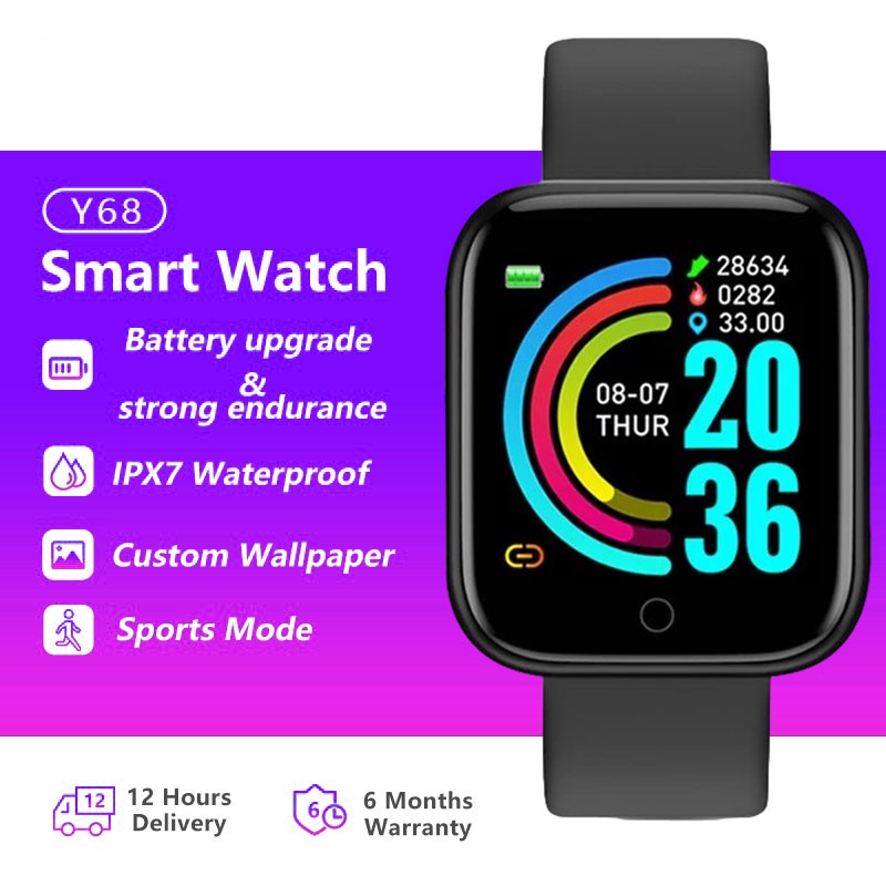 Y68 Smartwatch Jam Tangan Wanita Lelaki Sport Watch Fitness Tracker Men ...