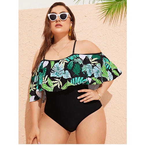 Plus size off on sale the shoulder swimdress