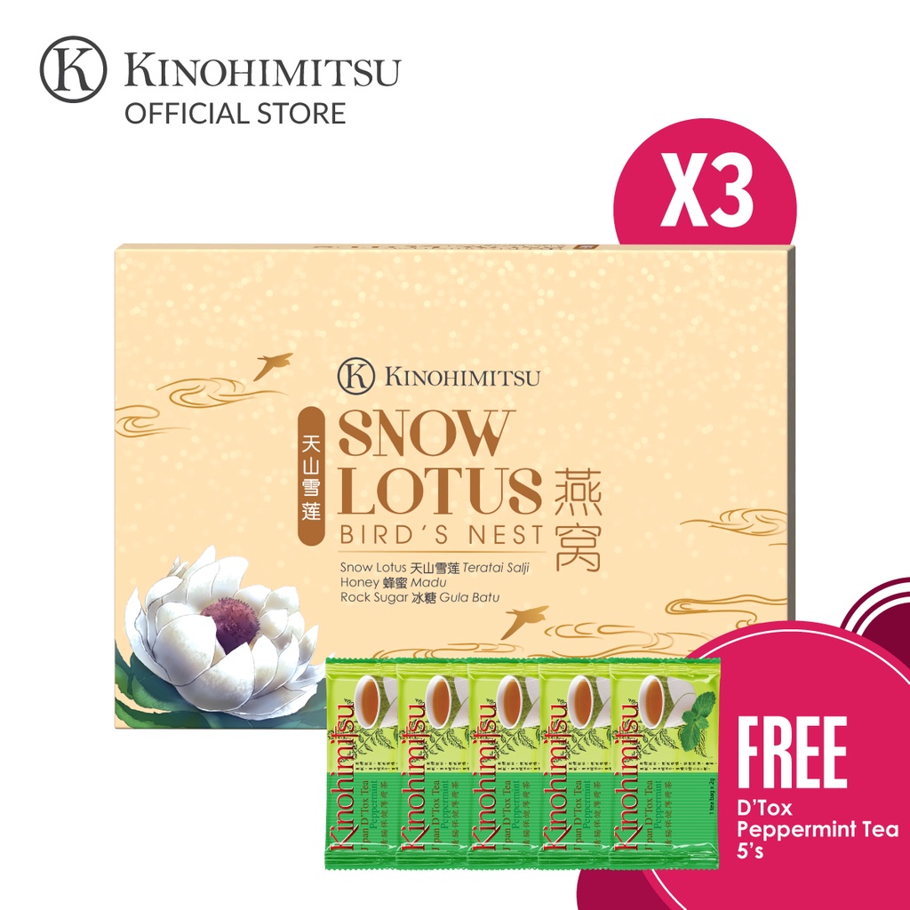 Kinohimitsu Bird's Nest Snow Lotus & Honey (6s x 3 Boxes) [Free Dtox Tea Peppermint 5s] Shopee