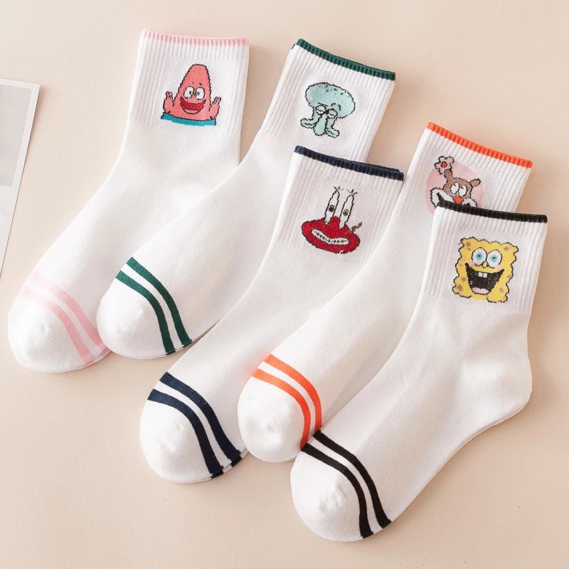 KOREAN SOCKS SPONGEBOB STRIPES PREPPY ICONIC SOCKS | Shopee Malaysia