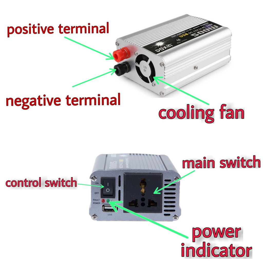 SOLAR POWER INVERTER With Circuit Protection 500W/1000w DC 12V To AC ...