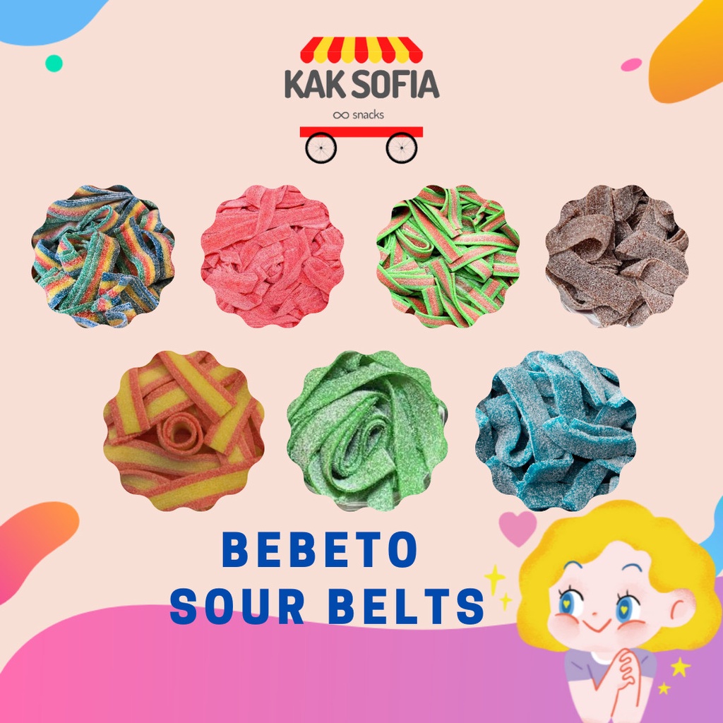Bebeto Assorted Tutti Fruitti Rainbow Mix Sour Belts 80g Repack (HALAL ...