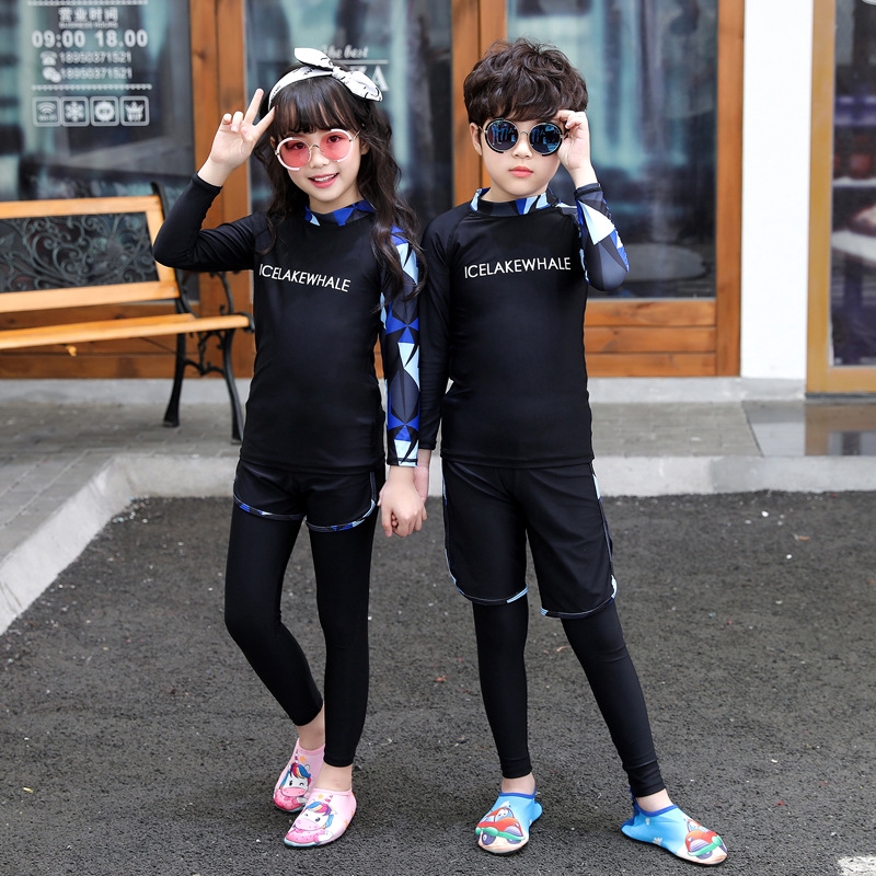 Children Swimsuit Kids Swimming Suit Black Long Sleeve Long Pants Rashguard Boy Girl Swimwear Shopee Malaysia