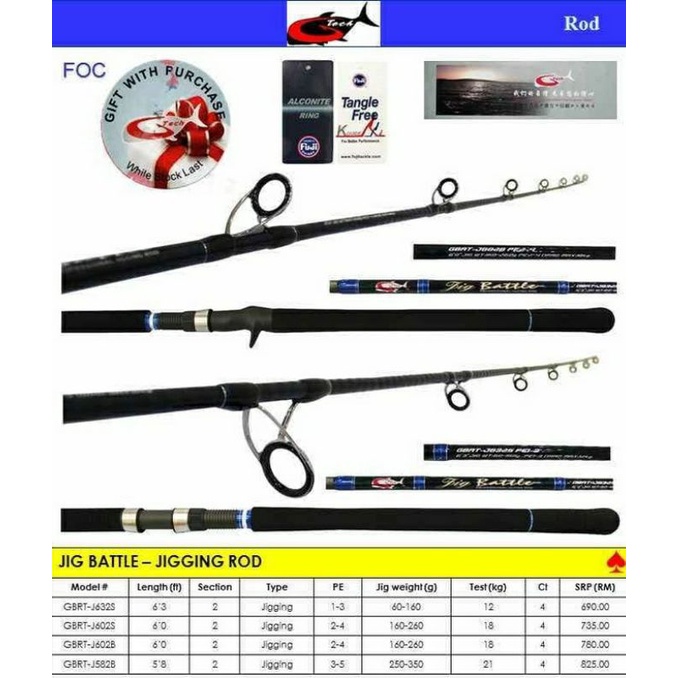 Clearance Stock! G-tech Jig Battle Bc Jigging Rod With Alconite Fuji 