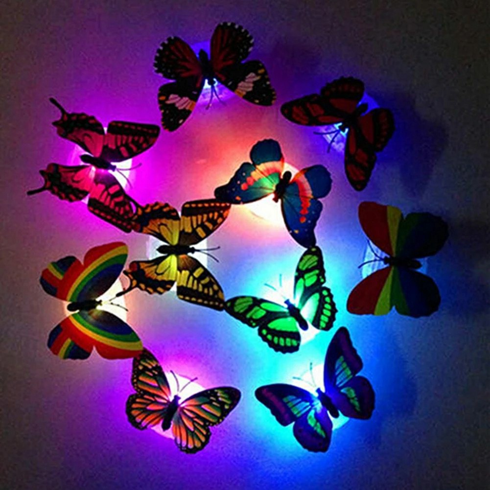 LED Cute 3D Butterfly Wall Stickers Light Colorful Flash Light ...