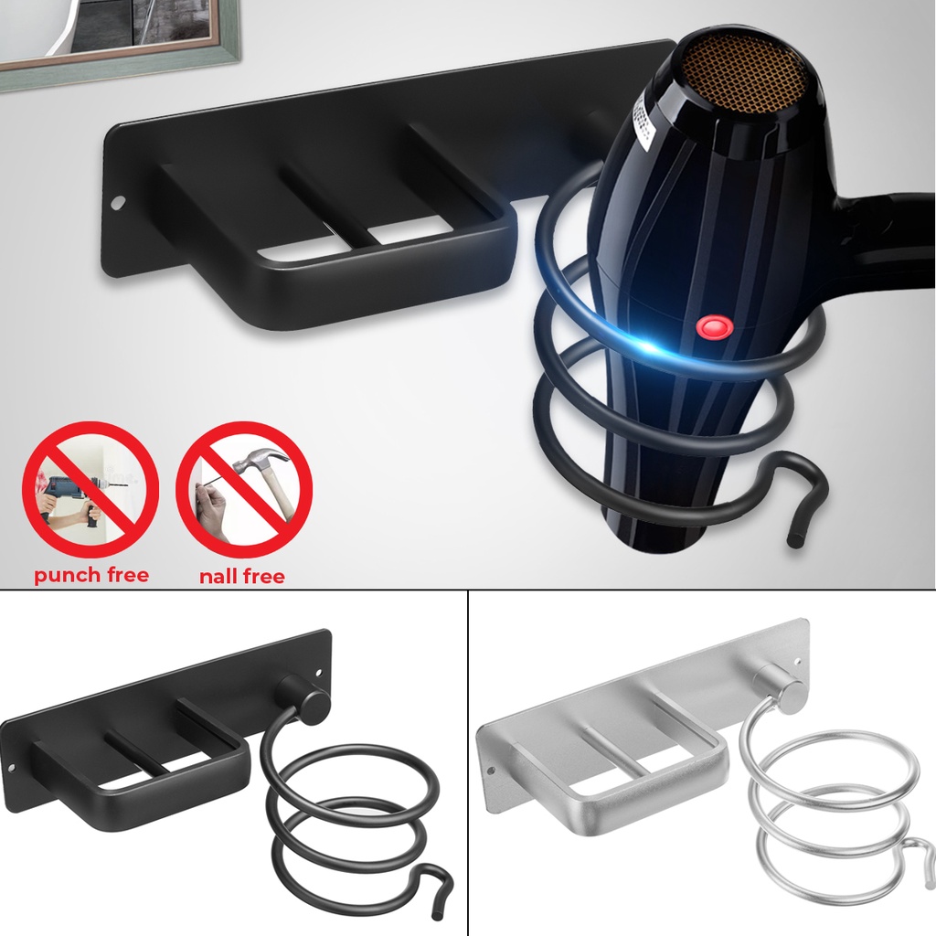 Spiral Wall-Mounted Hair Dryer Holder - Aluminum Alloy Rack For Hair Tools, Iron, Curling Wand & Brush Storage (Black)