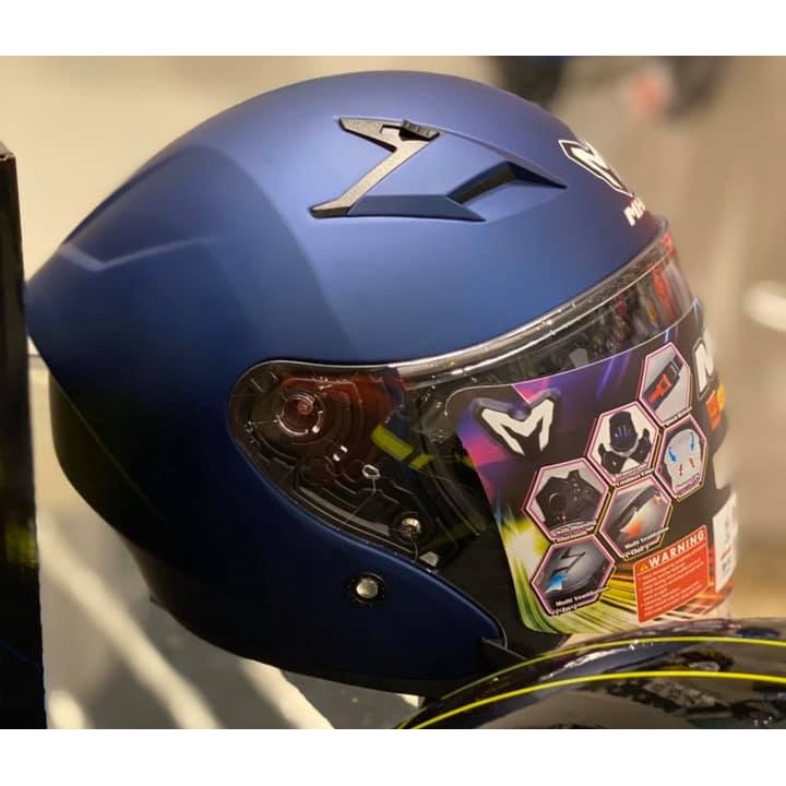 MHR NVR OF878 PLAIN MATT BLUE (Open face with double visor helmet ...