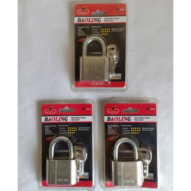 BaoLing / NISO rectang ular PadLock 50mm with 3 key | Shopee Malaysia