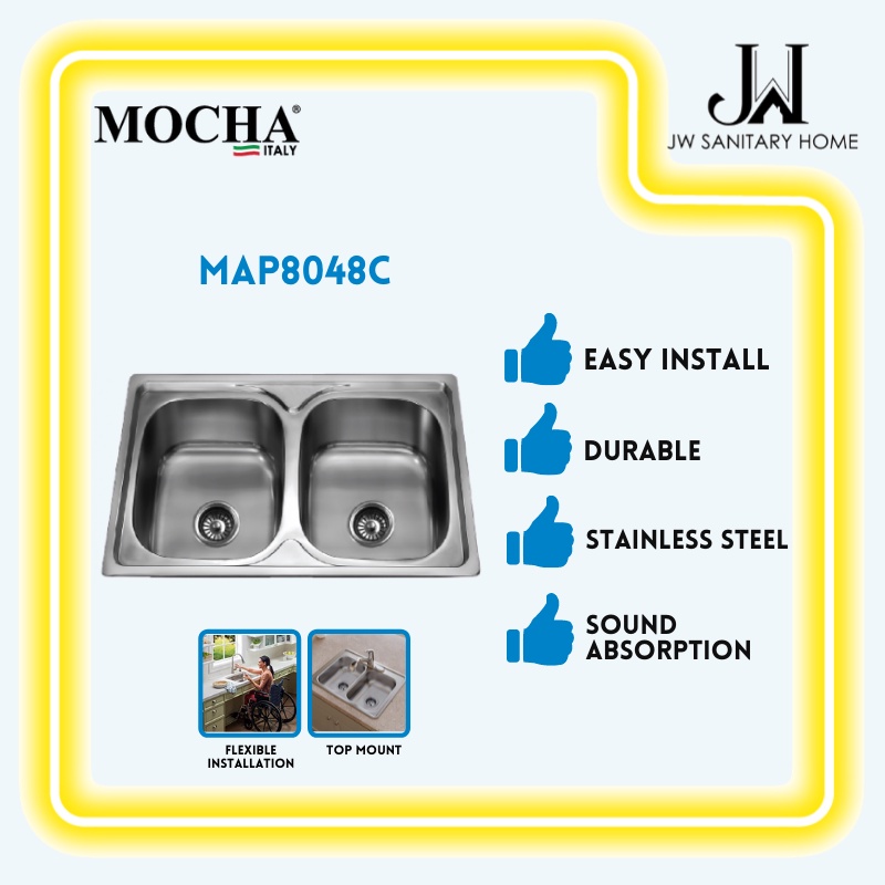 JW Mocha MAP8048C Kitchen Sink double bowl Stainless Steel double sink