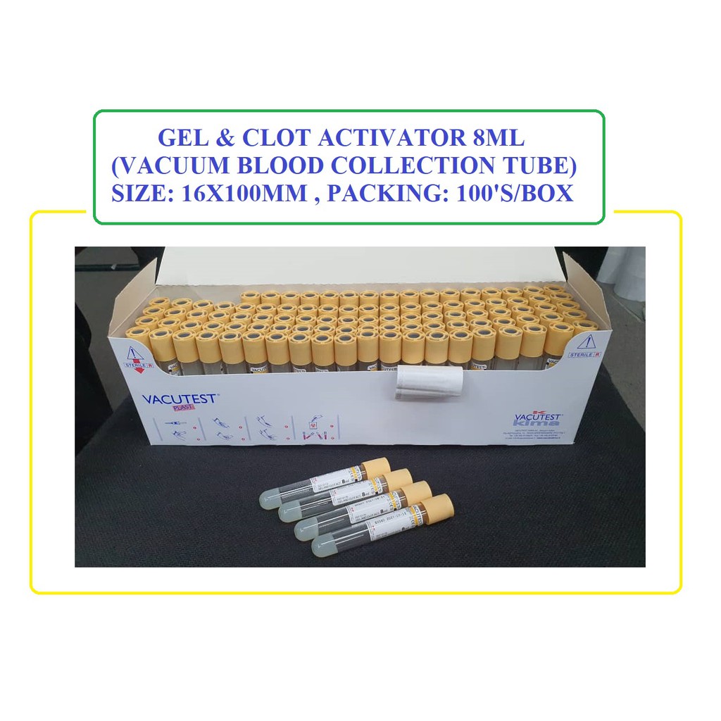 KIMA GEL & CLOT ACTIVATOR 8ML ( VACUUM BLOOD COLLECTION TUBE ) 16x100mm 100'S/BOX Shopee