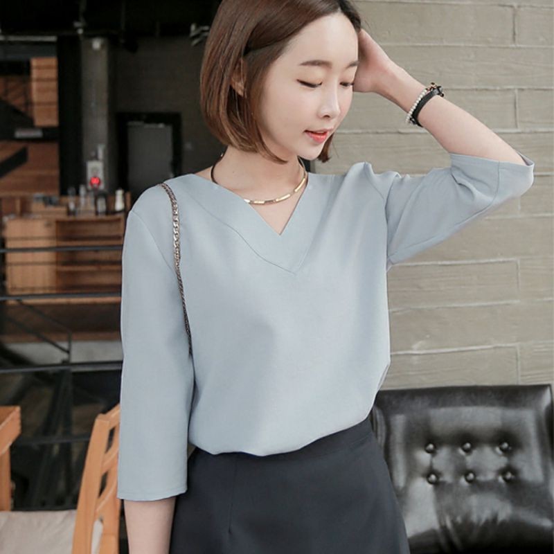 Korean Fashion Women Summer Casual Chiffon Workwear Business Tops Blouse  Shirts 