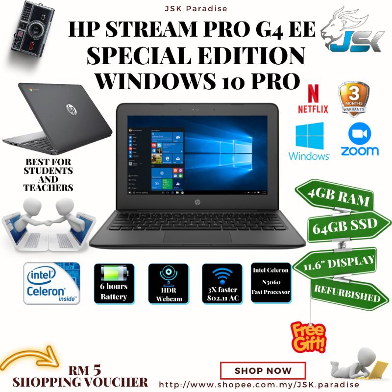 LAPTOP HP STREAM 11 pro WINDOW 10 PRO WITH BEST PRICE 4GB/64GB SSD WITH ...