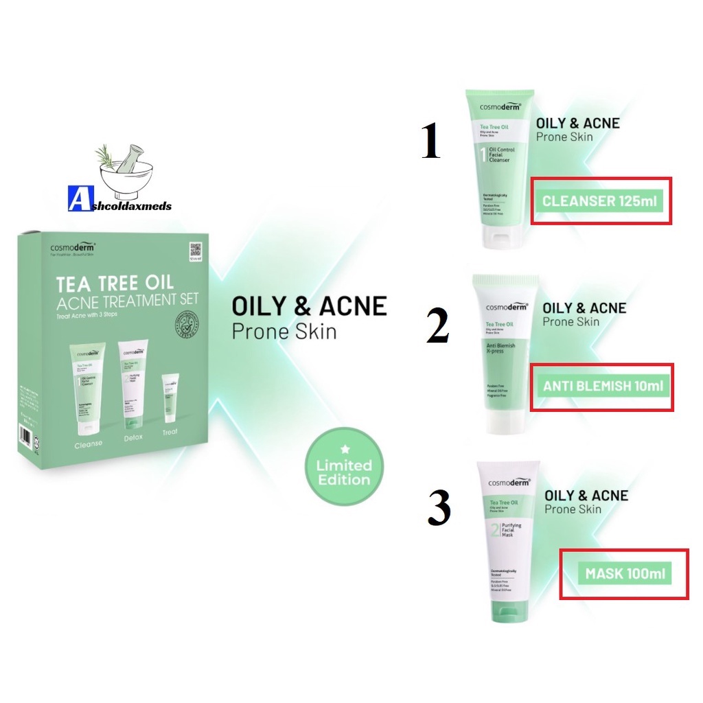 Cosmoderm Tea Tree Oil Acne Treatment Set Shopee Malaysia