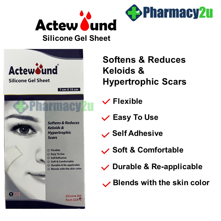 ACTEWOUND SILICONE GEL SHEET 7CM X15CM 1PC FOR KELOIDS & HYPERTROPHIC