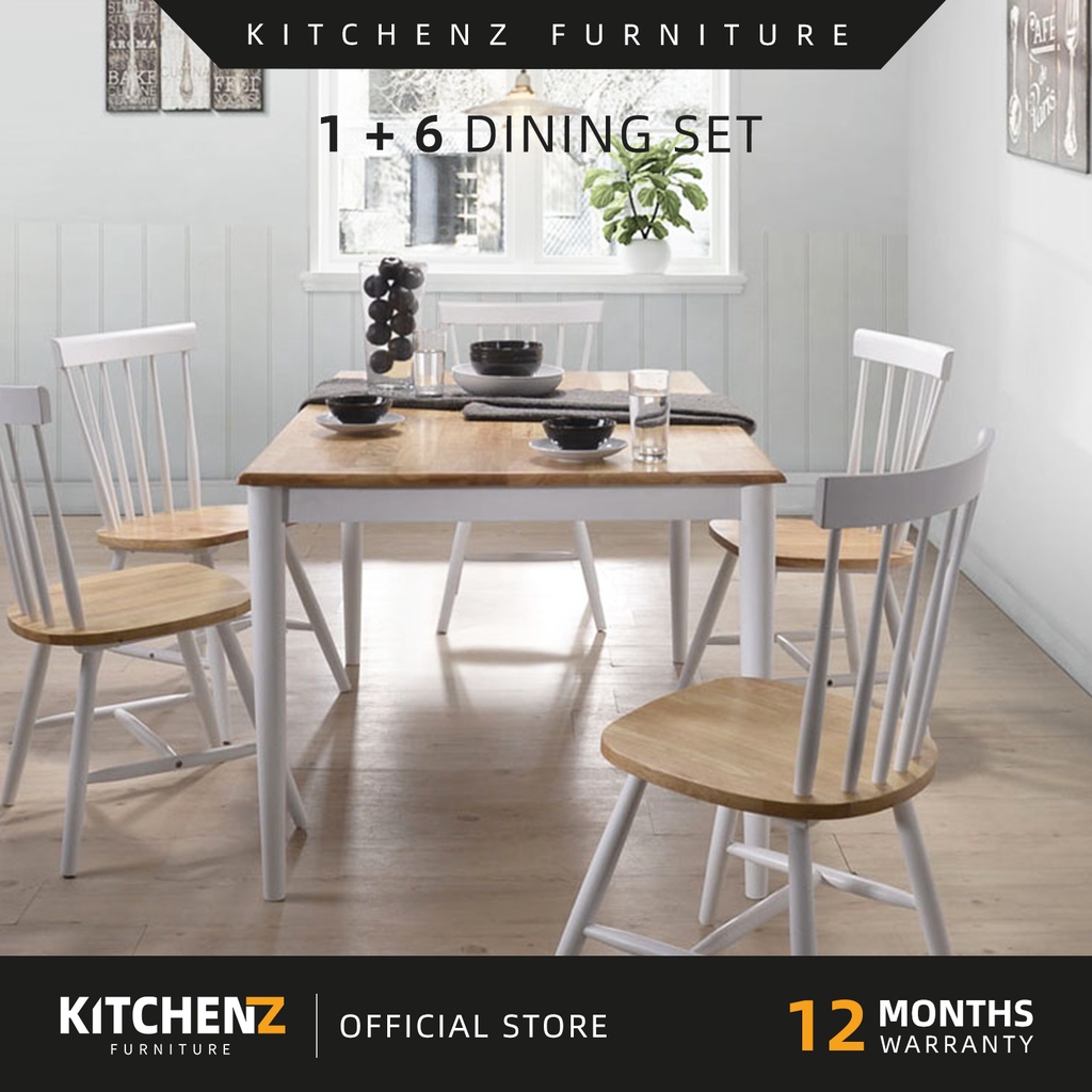KitchenZ Solid Wood C-6000-N+WHT T-305RND(150X90)-N+WHT 1+6 Dining ...