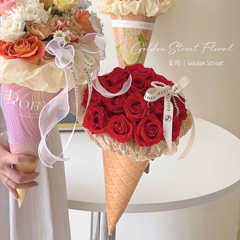 Ice Cream Cone Bouquet Kraft Paper Thickened Cardboard Flower Wrapping