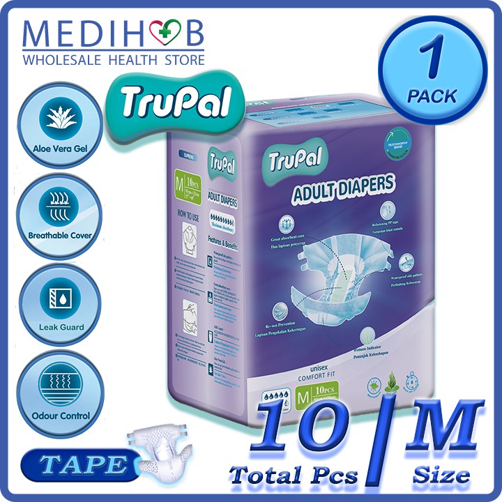 TRUPAL VALUE Standard Adult Diapers Lampin Dewasa TAPE (1 Pack) M 10pcs