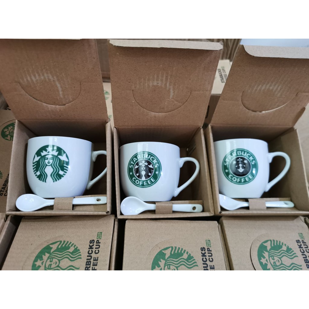 MGS Starbucks Coffee Cup Cawan Starbucks mug Starbucks Ceramic Coffee cup  set with spoon 200ml pack of 1