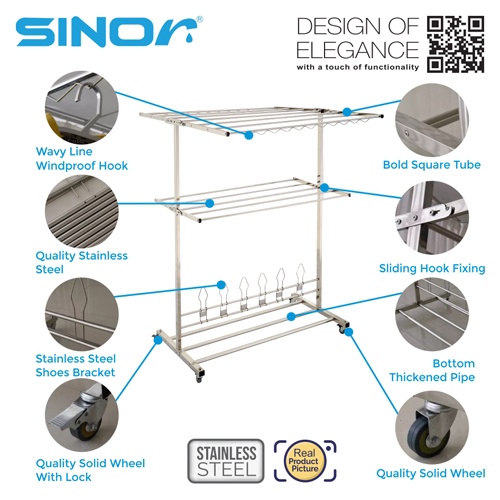 SINOR BF-6260-304 STAINLESS STEEL OUTDOOR FOLDABLE CLOTHES DRYING RACK ...