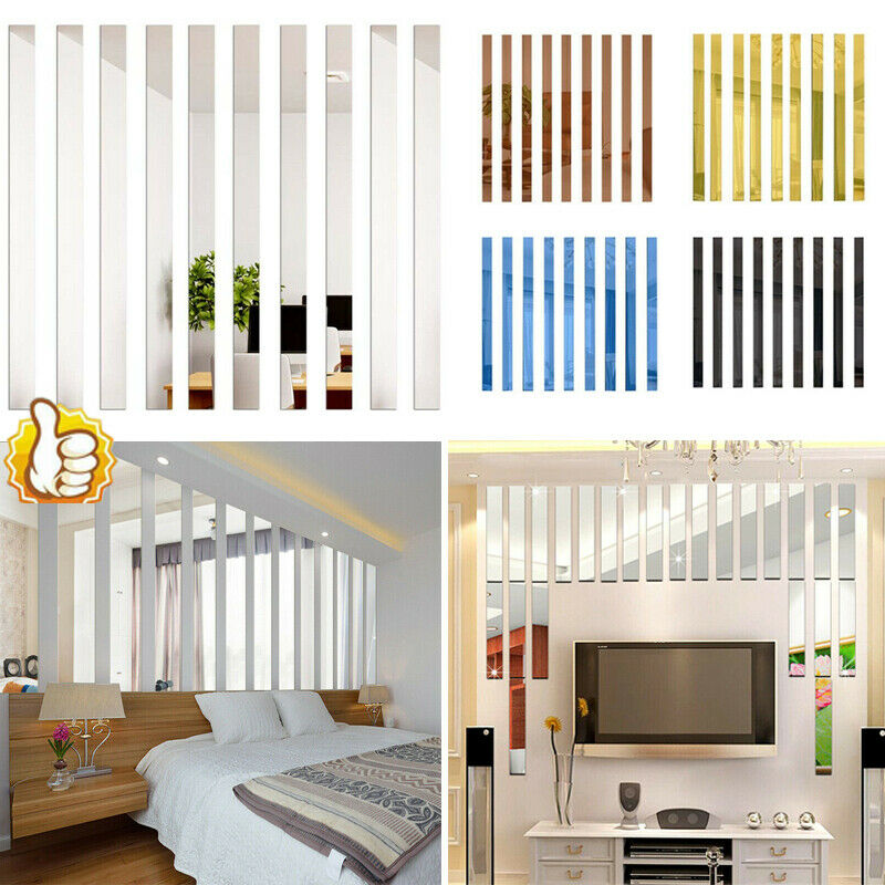 Long Rectangle Mirror Wall Stickers Self Adhesive DIY Removable Art
