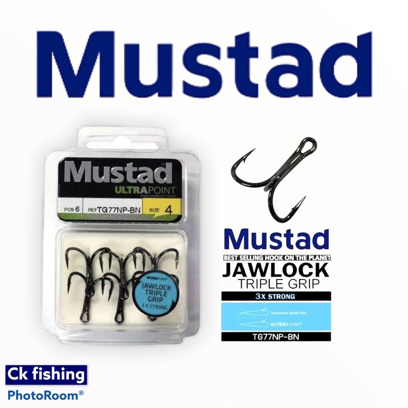 Mustad Jawlock Treble Hook Model TG77NP-BN 3X Strong / SW Saltwater Fishing  Casting Lure / Mata Tiga Gewang Pancing