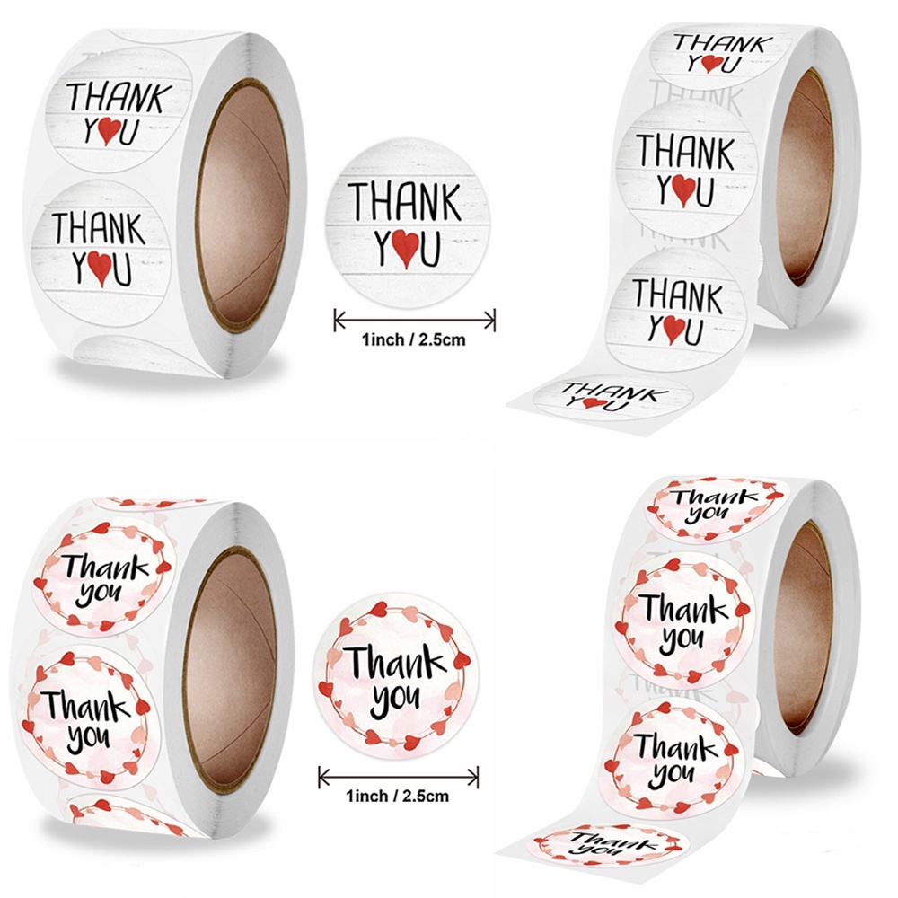 500 Pcs Round Thank You Stickers With Red Heart Labels For Wedding Gift ...