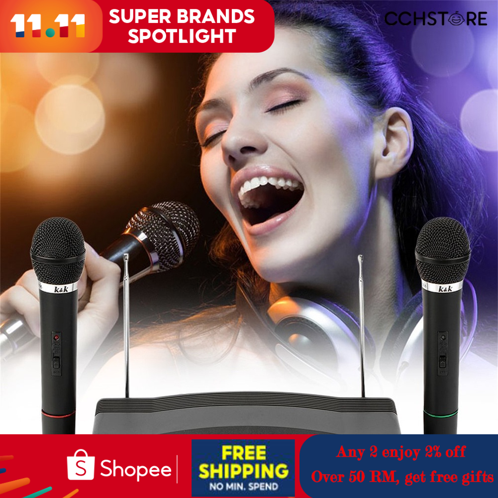 Clearance Sale AT306 Karaoke Wireless Microphone System Professional Dual Hand Microphone