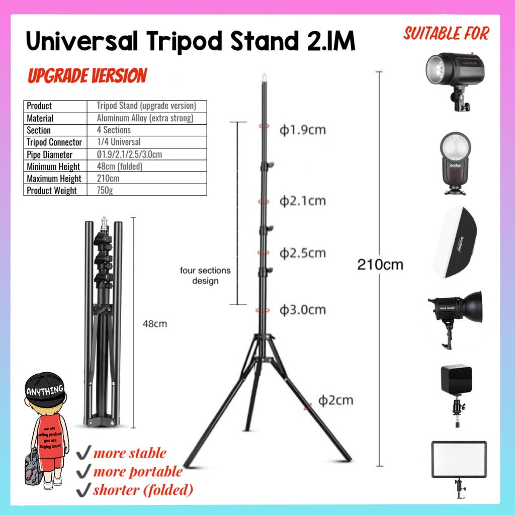 Universal Tripod Stand 2.1m Professional Adjustable Light Stand Tripod