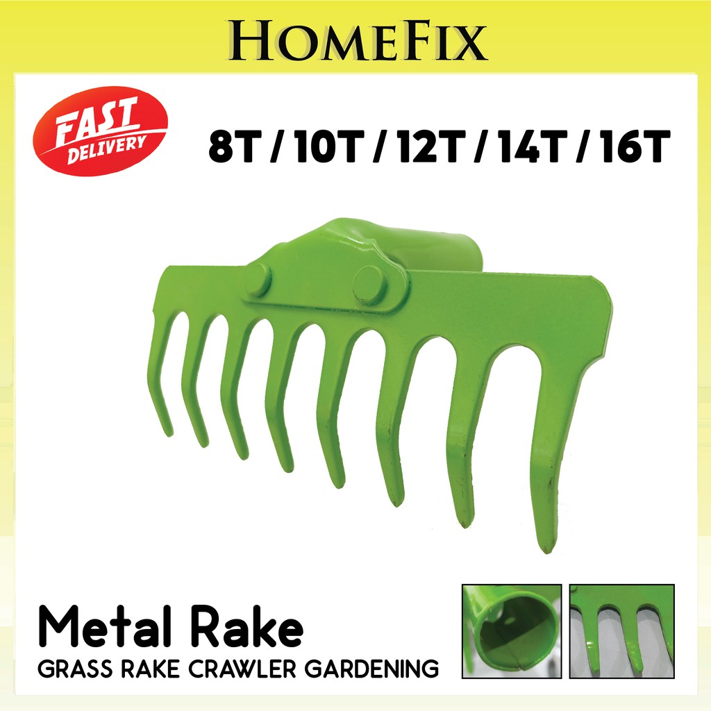 Green Heavy Duty Metal Garden Rake /Besi Cakar Tanah / Alatan Kebun (8T ...