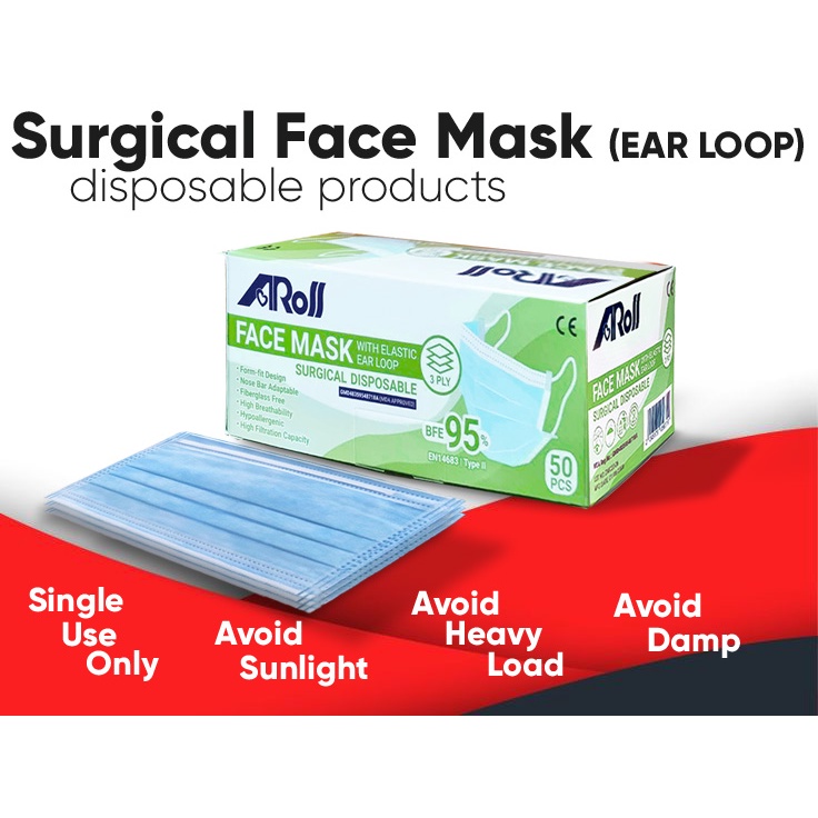 Surgical Disposable Face Mask / Topeng Muka Pakai Bedah (Ear Loop 50pcs ...