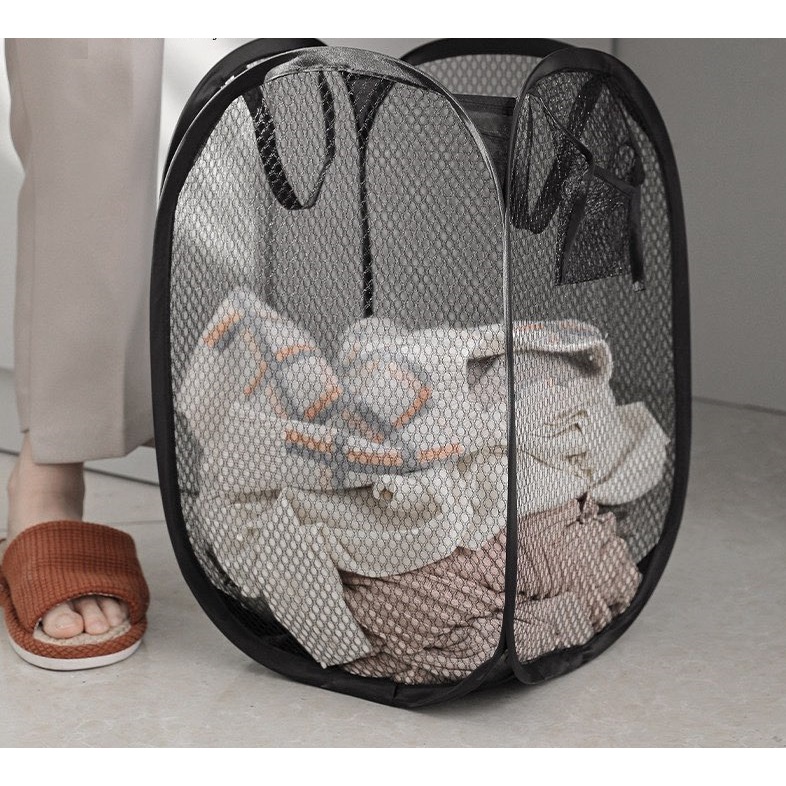 Laundry Basket Bag Foldable Pop Up Washing Basket for Clothes, Mesh Popup Laundry Hamper
