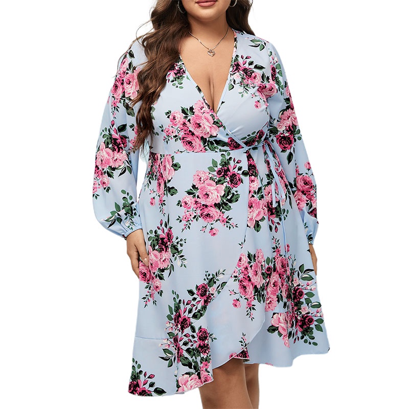 Women's Plus Long Sleeve Scoop Neck Embroidered Floral Midi Dress main image 0