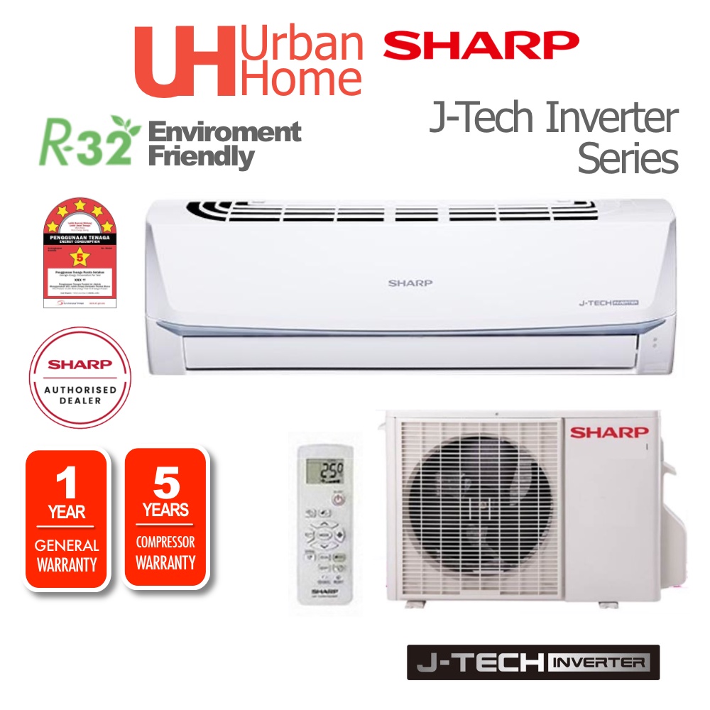 Sharp Air Conditioner AirCond R32 J-Tech Inverter ( 1.0HP / 1.5HP ...