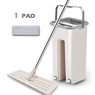 iMountek Flat Floor Mop Bucket Set Self Cleaning Wet Dry Usage with 2Pcs  Reusable Microfiber Mop Pads