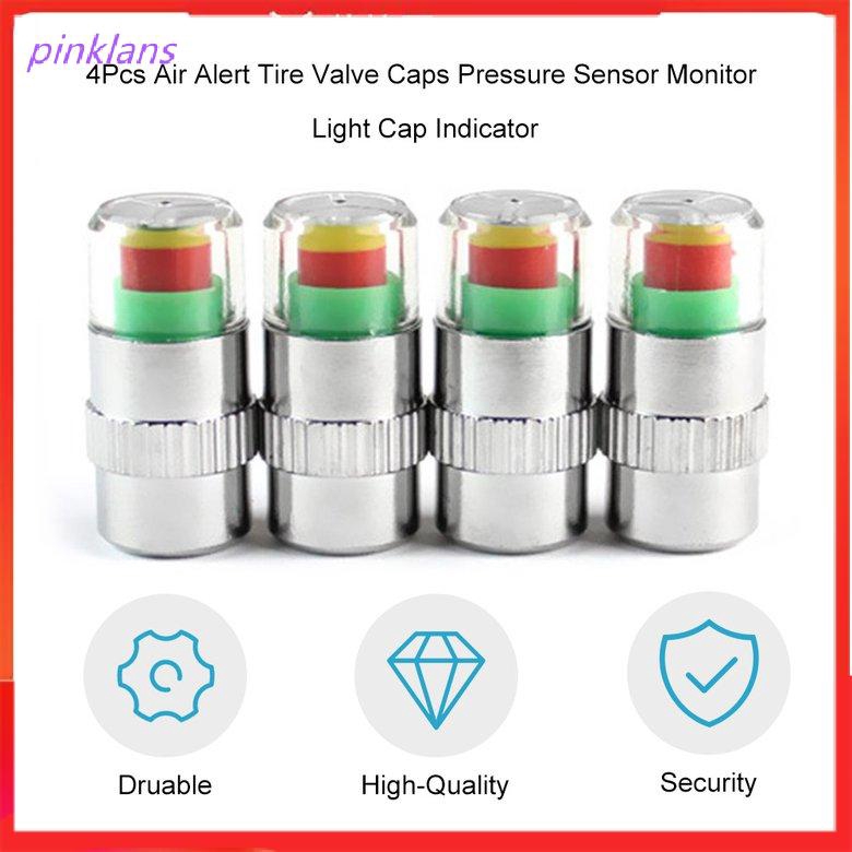 pinklans 4Pcs Air Alert Tire Valve Caps Pressure Sensor Monitor Light