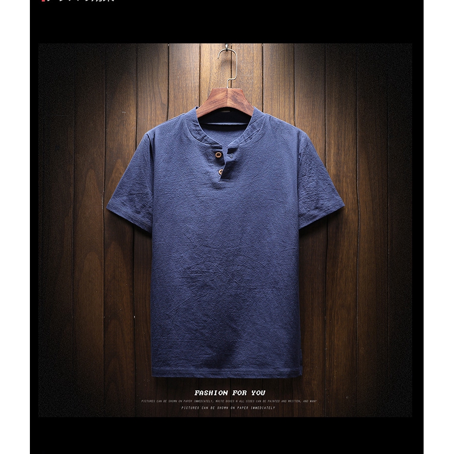 Retro Men Cotton Linen Short Sleeve Shirt V-Neck Chinese Style T-shirt ...