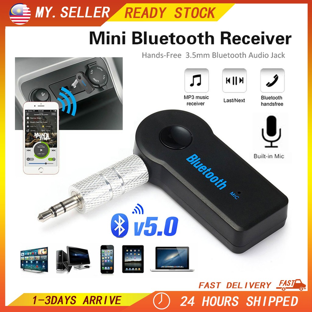 CAR AUX Wireless Receiver Bluetooth Adapter USB Mini Stereo Audio Music  Bluetooth 5.0 Receiver Transmitter Adapter车载蓝牙适配 Black