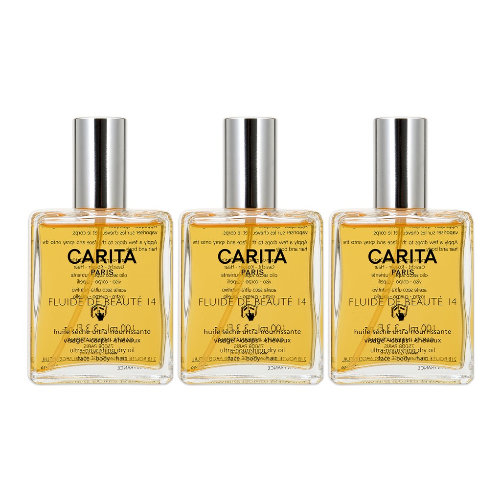 3 X Carita Fluide de Beaute 14 Ultra Nourishing Dry Oil 3.3oz