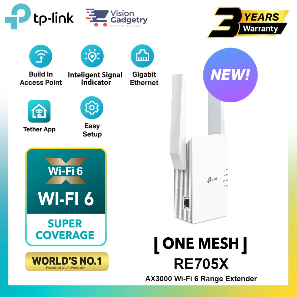 TP-Link RE705X AX3000 WiFi 6 Dual Band Range Extender Repeater OneMesh ...