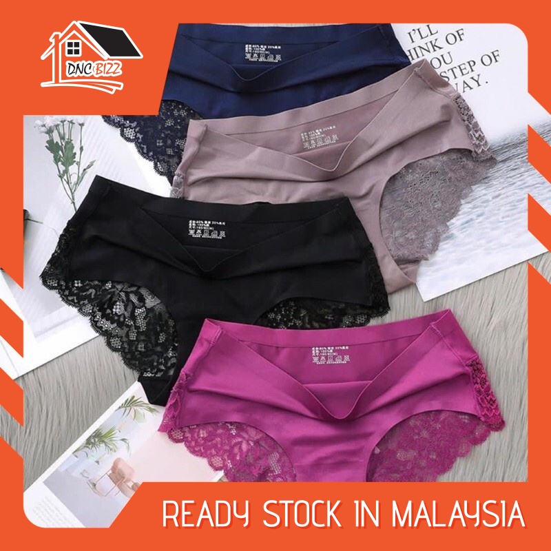 Ready Stock - Women Soft Lace Panties Ice Silk Seamless Underwear Women  Briefs Underpants