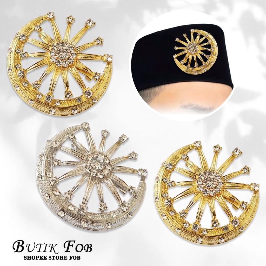 Kerongsang Dokoh Brooch Pin Perhiasan Songkok Bulan Bintang Lelaki Raya