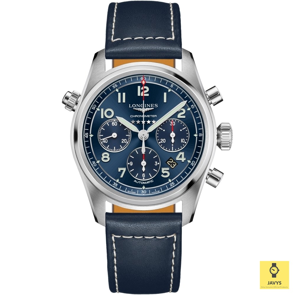 LONGINES Watch L3.820.4.93.0 L38204930 Spirit Automatic Chronograph Chronometer COSC 42mm Leather Blue