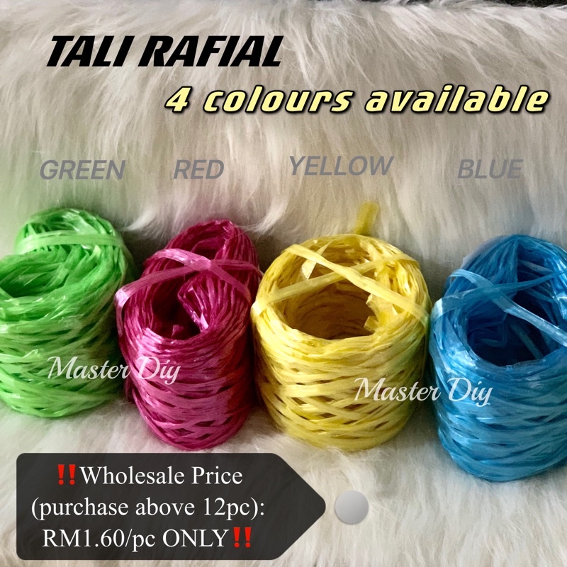 READY STOCK‼️TALI RAFIA / PLASTIC STRING / RAFFIA STRING / TALI RAFIAL  PLASTIC (GREEN RED YELLOW BLUE)