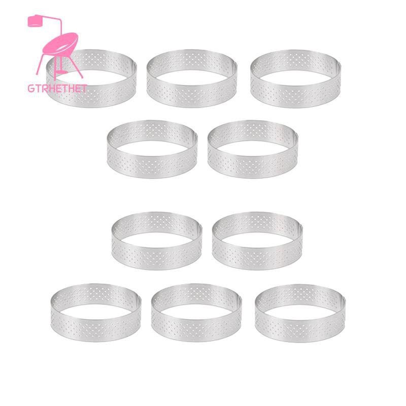 10 Pack 5cm Roestvrij Stalen Tart Ring, Hittebestendige Geperforeerde Cake Mousse Ring Ronde Ring Bakken Donut Gereedschap