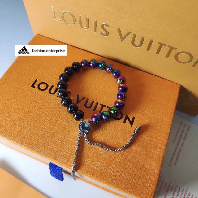 Louis Vuitton Pearls Bracelet Engraved Monogram Colors Black
