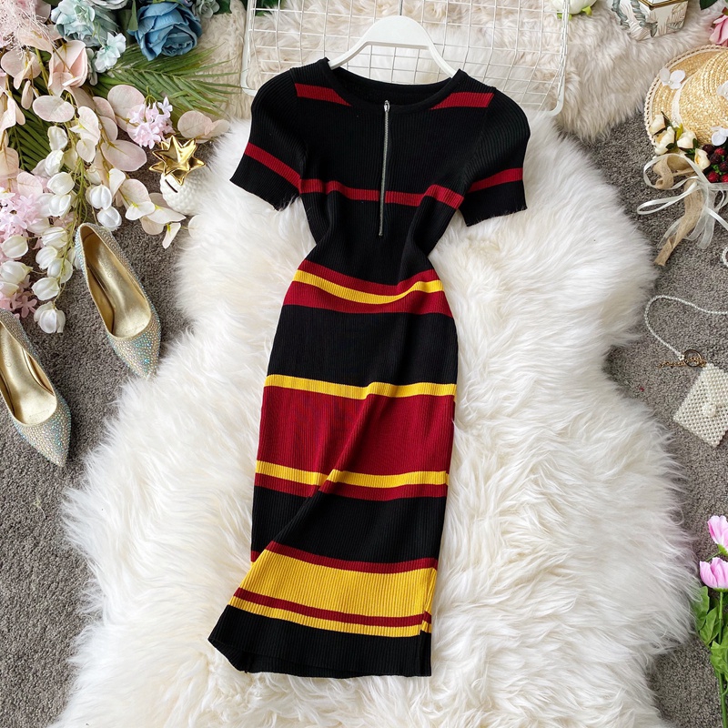 princess polly baby blue dress Stripe Knit Backless Long Sleeve Beach Bodycon Mini Dress main image 0