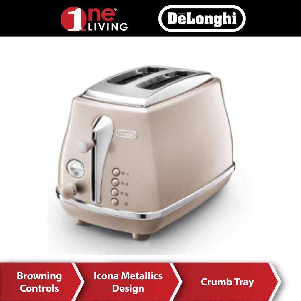 Delonghi Icona Metallics 2 Slice Toaster Beige / Mesmerising Azure