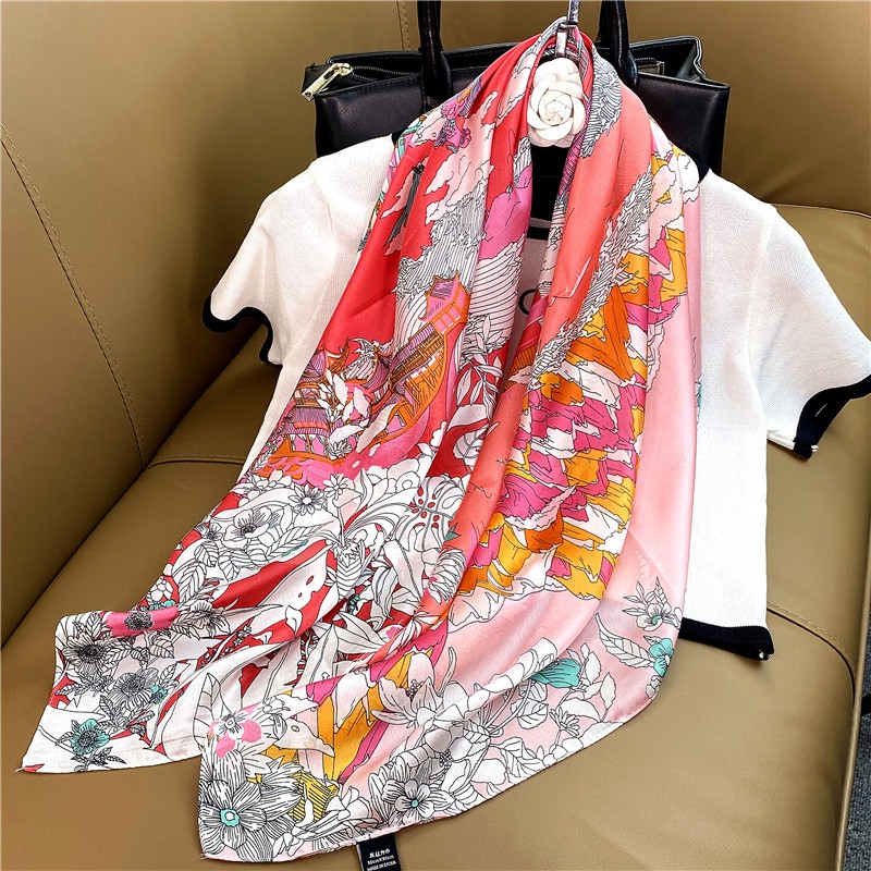 Wholesale 90cm Silk Scarves Bandana Women's Fashion Pattern Twill